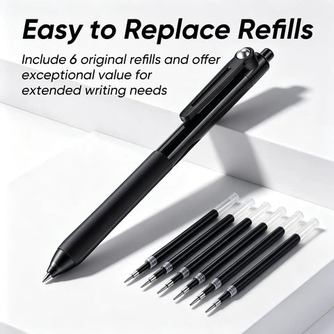 12 Pack Gel Pens 0.7mm Medium Point Black Ink with 6 Extra Refills Retractable Silent Click Fidget Design pen and refills