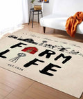 Farmhouse Living Room Rug 2.7 x 5 Feet Non Slip Machine Washable Floor Mat with farm theme, windmill, tractor, chickens, and barn design