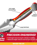 Pro Grade Multi Use Transplanter Tool For Garden Digging Cultivating Planting And Weeding Heavy Duty Hand Digging Trowel And Mini Shovel For Precision Planting Root Cutting And Soil Loosening 91360 diagram showing internal features like full-length tang and solid neck