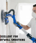 Person using a drywall sander with 9 Inch 6 Hole Aluminum Oxide Sanding Discs 80 Grit Hook And Loop Sandpaper Pads 15 Pieces