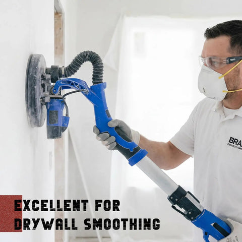 Person using a drywall sander with 9 Inch 6 Hole Aluminum Oxide Sanding Discs 80 Grit Hook And Loop Sandpaper Pads 15 Pieces