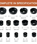 Axelord 19-piece hole saw kit with blades from 19mm to 127mm, includes mandrels and drill bits