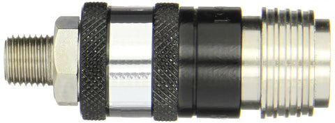 5-In-1 Automatic Safety Exhaust Coupler For Pneumatic Systems, 1/4 Inch Body Size And 1/4 Inch Male NPT, Zinc Plated Steel