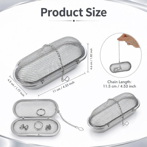 Upgraded 3 Pack Stainless Steel Ultrasonic Cleaner Baskets For Jewelry And Parts, 11 cm, mesh, chain handle for easy use.