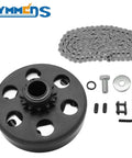 Go Kart Clutch Three Quarter Inch Bore Twelve Tooth No 35 Chain Centrifugal Clutch For Predator 212 Engine Honda GC GX shown with chain and parts