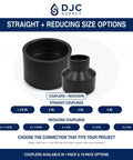 Top Shelf 3 Inch Abs Dwv Coupling Hub X Hub Pipe Connector For Schedule 40 Drain Waste Vent Lines Fast Solvent Weld Bulk Pack Of Ten showing black ABS couplings and reducers.