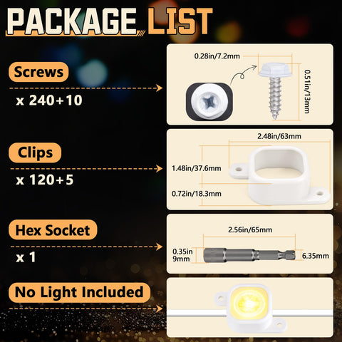 Govee H706 H806 Compatible Outdoor Light Mounting Clips Kit With Screws And Hex Socket White Brackets For Permanent Lights Pro Heavy Duty Mounts Easy Install Includes 125 Clips And Replacement Extras