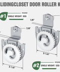 Sliding Closet Door Roller Set For Wardrobes Replacement Rollers Hardware Kit In Silver Eight Piece Pack Quiet Operation And Smooth Glide Durable Wardrobe Sliding Track Wheel System For Easy Low Noise Door Movement, showing dimensions and weight of roller components.