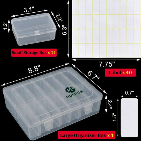 15 Piece Clear Bead Organizer Kit With Labeled Compartments Large Craft Case For Beads Jewelry Making Diamonds Bracelets Screws Sewing Mini Tools And Small Parts Storage For DIY Enthusiasts, 8.8x6.7in box