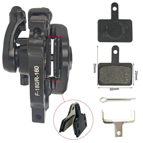 Universal Mechanical Disc Brake Set Built Tight For Sick Stopping Control On Mountain Road Folding Electric Bikes Front Rear Caliper System One Pair Black showing caliper and brake pads.