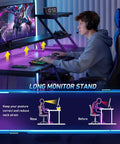 Gamer using 40 Inch Gaming Desk With LED Lights And Built In Power Outlets, L Shaped Corner Desk With Storage, Carbon Fiber Black