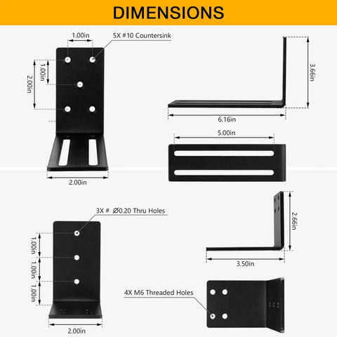 Dimensions of Two Pack Heavy Duty Barricade Brackets For Security Door Reinforcement Drop Open Bar Holder Steel U Bracket in 4.0mm thick steel.