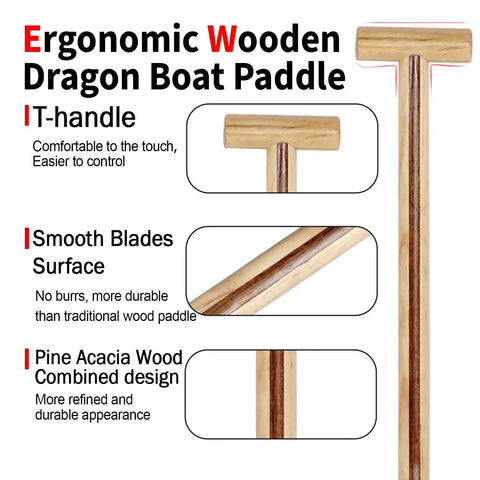 Flat Dragon Boat Paddle With T Handle 120cm Lightweight Wooden Oar For Dragon Boat Racing Pine And Acacia Wood Construction