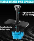 Heavy Duty Caliper Piston Compressor Tool With Brake Pad Spreader And Two Caliper Hangers For Most Cars And Light Trucks Built Tough In High Carbon Steel, showing high carbon steel construction with anti-corrosion black coating.
