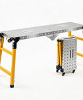 Heavy Duty Folding Welding Table 65 Inches With 5 Adjustable Heights Rock Solid Steel Workbench shown folded with yellow legs