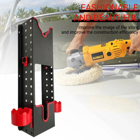 Polishing Buffer Holder Wall Mount For Rotary Polisher And Detail Tools, Cold Rolled Steel Construction With Red Leather Edge
