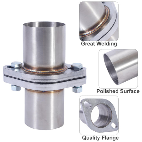 Two Point Five Inch Exhaust Flange Repair Pipe Kit With 2 Bolt Stainless Steel Plug And Play Quick Fix Gasket Bolt And Hardware 63mm ID