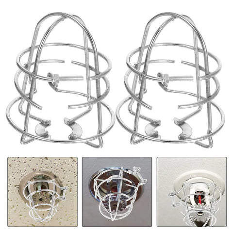 Rock Solid Fire Sprinkler Head Protector Cages 2 Pack, silver metal, 3.14x2.95x2.75 inch, protects garage and hallway pendant sprinklers.