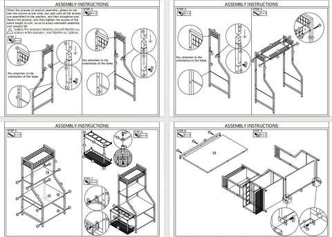 Garage Golf Bag Storage Organizer assembly instructions with wood shelves, steel frame, anti-tip straps, and swivel wheels.