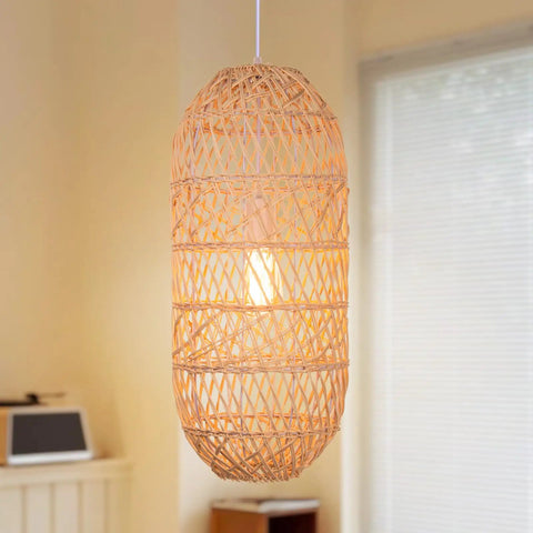 Boho Chic Natural Rattan Pendant Light With Woven Shade, 1 Light Hanging Ceiling Lamp for Bar and Hallway, rustic modern chandelier