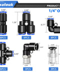 Push To Connect Air Hose Fittings Kit For One Quarter Inch Tubing 34 Piece Quick Connect Pneumatic Fittings Set sizes