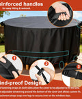 Round Outdoor Table And Chair Set Cover Fits 48 Inch Diameter By 28 Inch High Beefy Built 420D Waterproof UV Resistant Windproof Black Patio Furniture Cover with reinforced handles.