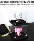 Premium Acrylic Display Case For Lego 76354 Aircraft Carrier Kit, black multi-layer stacking design with figures inside.