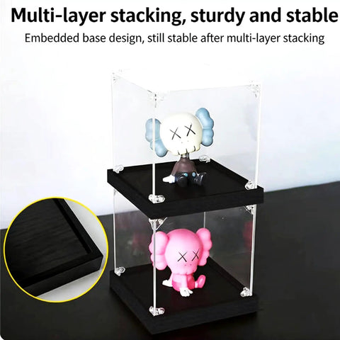 Premium Acrylic Display Case For Lego 76354 Aircraft Carrier Kit, black multi-layer stacking design with figures inside.