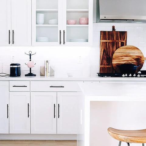 Kitchen view showcasing 30 Pack Matte Black Cabinet Handles And Dresser Pulls 8 13/16 Inch Length With 6 1/4 Inch Center To Center Holes Stainless Steel