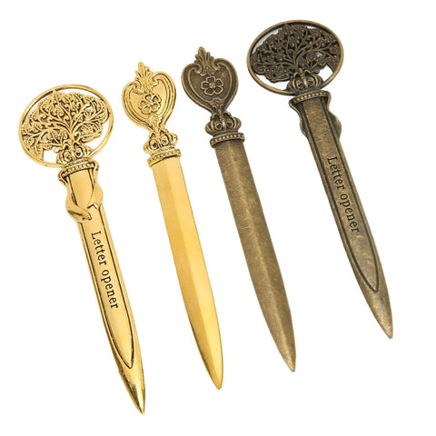 Sleek Zinc Alloy Letter Opener With Retro Pattern, Ergonomic Handle, Compact Desk Accessory For Home Office, Safe Mail Opener