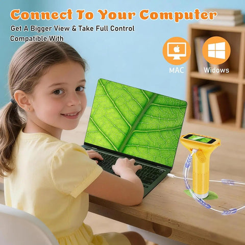 Digital Microscope For Kids With 2 Inch HD Screen Handheld Camera For Bugs Plants Nature Totally Fun And Educational Pocket Microscope STEM Toy Gift For Boys And Girls Ages 4 To 12 connected to laptop