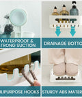Two Pack Shower Caddy With Built Tough Suction Cups For Inside Shower Removable Shelves Waterproof Plastic Storage