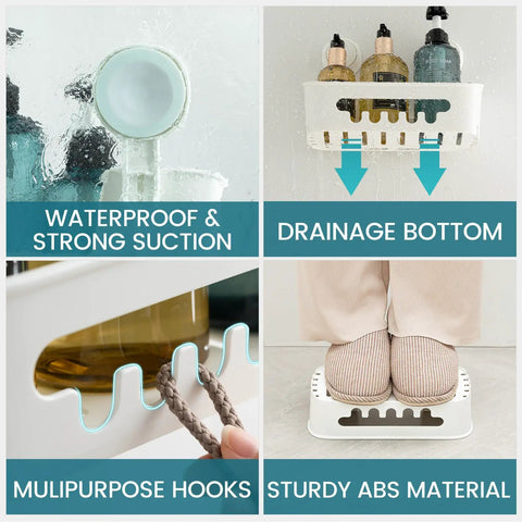 Two Pack Shower Caddy With Built Tough Suction Cups For Inside Shower Removable Shelves Waterproof Plastic Storage