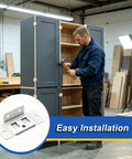 Person installing cabinet with Sturdy L Shaped Corner Brace With Screws for Cabinets and Shelves Heavy Duty Concealed Fastening Bracket