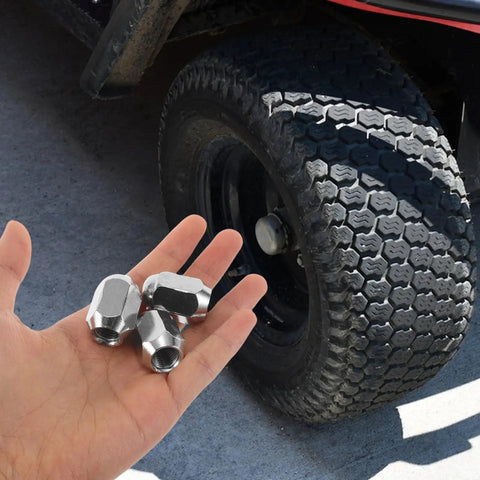 Top Tier MERRYHAPY 16 Piece Acorn Style ATV Wheel Nut Kit For Quad Dirt Bike Trailers With Heavy Duty Metal Construction Ensuring Ultimate Durability And Super Easy Installation For Your Off Road Adventures silver acorn nuts on ATV tire