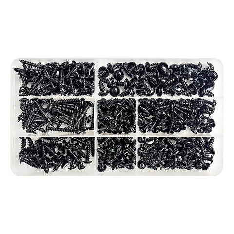 340-Piece Cross Head Self-Tapping Screws Kit With Washers, Carbon Steel M3 M3.5 M4, Phillips Drive, black finish
