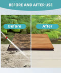 Power Washer Jet Nozzle Wand With Hydro Jet High Pressure Sprayer Tool cleaning outdoor wood surface before and after use