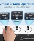 No Sweat Compact 13 Pound Twin Tub Washing Machine Portable Washer And Spin Cycle Combo setup instructions with timer controls.
