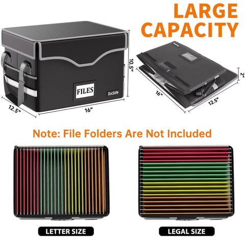 Beefed Up 5200F Fireproof Document Lockbox with Heat Insulation, black, portable file organizer, dimensions 16x12.5x10.5 inches