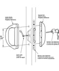 Diagram showing White Diecast Outside Patio Door Pull With Latch For Sliding Doors, 4 15 16 Inch Center Mounting Holes