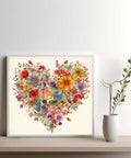 Heart Flower 5D Diamond Painting Kit For Adults on a wall, full drill gem design, DIY decor 13.78x13.78 inches, in a relaxing setting.