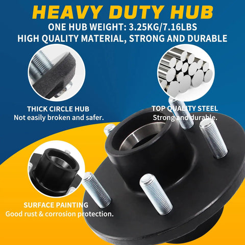 Hella Tough Five By Four Point Five Trailer Hub Kit With EZ Lube Design For Three Thousand Pound Axles close-up showing heavy duty hub construction.