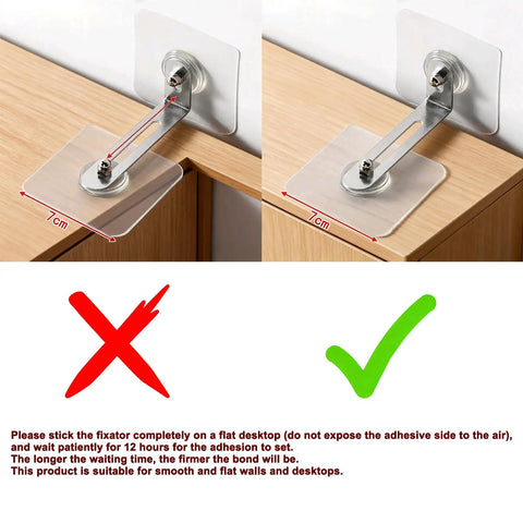 Straight No Drill Desk Stabilizers Anti Wobble Table Leg Braces Adjustable Shock Absorbing Support Gaming Furniture Quick Snap Setup showing installation fitting on wood surface.