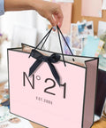 13 Inch Birthday Gift Bag Set With Card Envelope Ribbon Bow And Tissue Paper For Women And Girls Handles Includes Greeting Card Milestones From 13th To 100th with elegant design and black ribbon.
