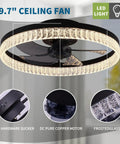 Bladeless Ceiling Fan With Lights Remote Control, Dimmable LED, 6 Speeds, Reversible Blades, 19.7 inch black design with frosted glass detail.