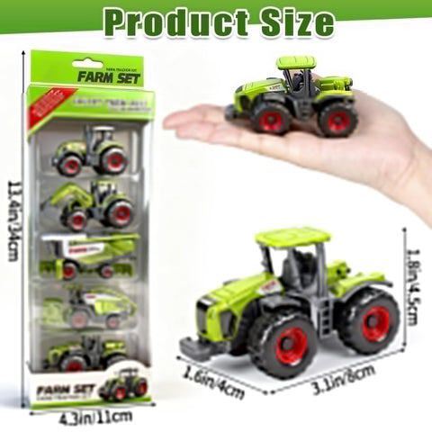 Five Pack Diecast Farm Tractor Toy Set With Combine Harvester And Digger Loader Kid Favorite Realistic Mini Farming Trucks packaging