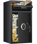 Heavy Duty Home Drop Safe Box with Waterproof and Fireproof Steel Build Digital Lock and Included Waterproof Bag, open with cash and coins