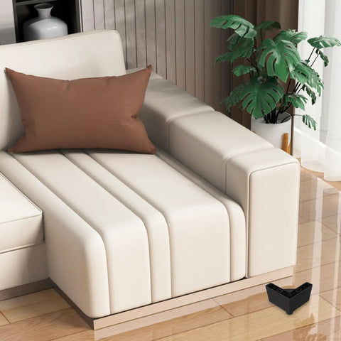 L Shaped Plastic Sofa Legs 4 Pack With M5 Screws under beige couch for floor protection and stability
