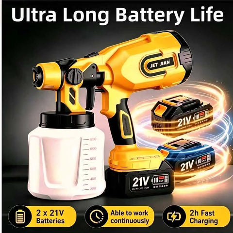 Kick Your Diy Routine Up A Notch With This Hassle Free Cordless Paint Sprayer Armed With Two Heavy Duty 4000 Mah Batteries And A Sweet Finishing HVLP Gun For Flawless Cabinets And Fence Jobs features a cordless paint sprayer with two lithium-ion batteries.