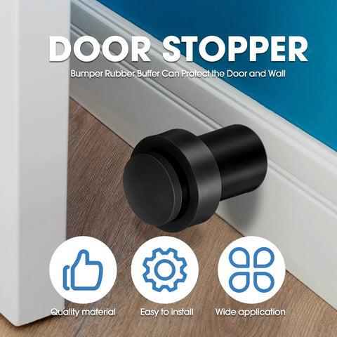 30 Pack Black Stainless Steel Door Stopper Floor Stops Cylindrical Rubber Bumpers For Bottom Or Top Of Doors, Wall Protector Durable Mounting Holders, Modern Decorative Door Accessories For Home Office And Commercial Use shown mounted on wall